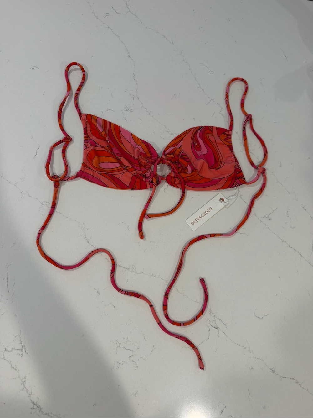 Olivaceous Pink & Red Swirl Bikini Top